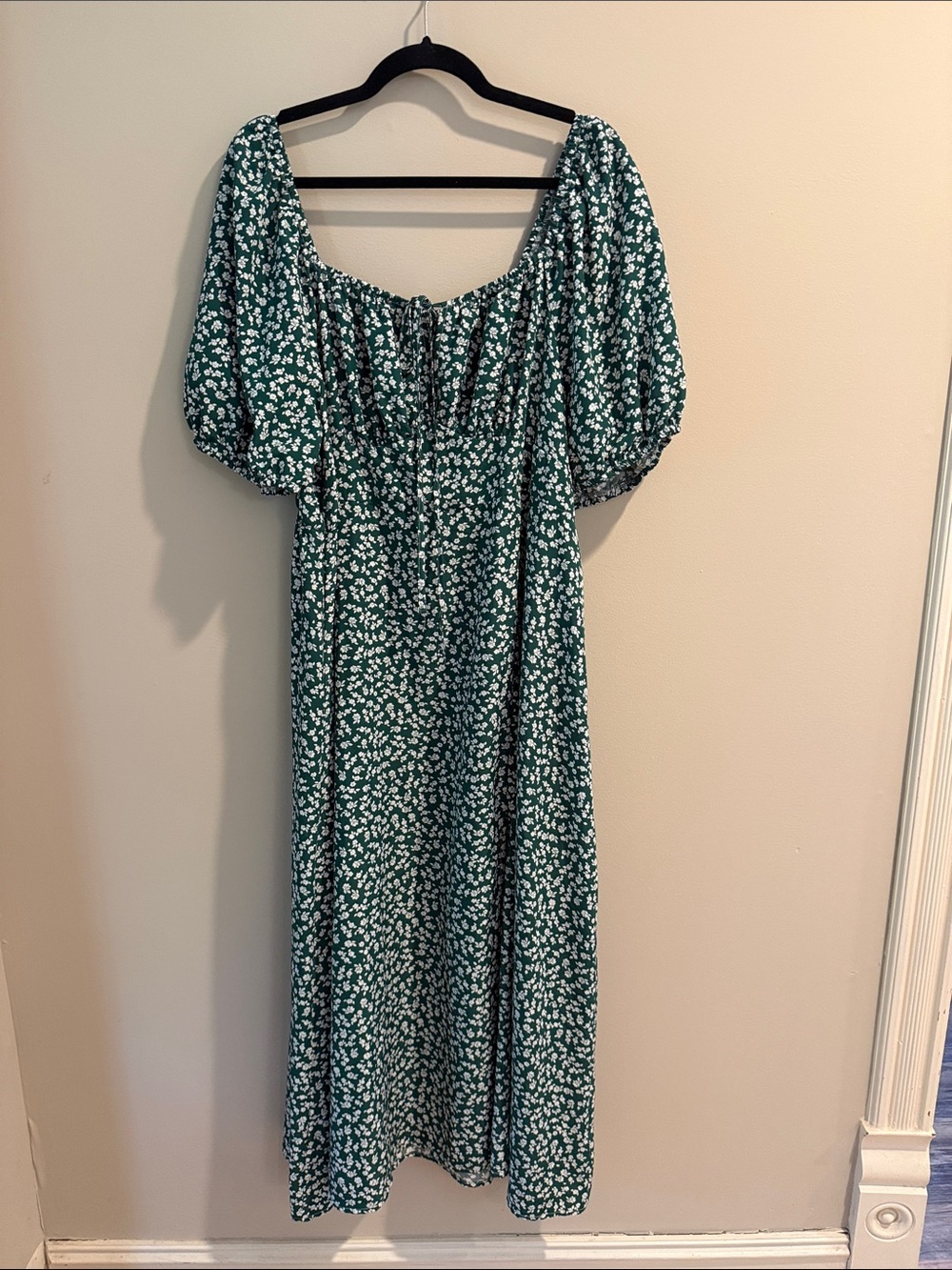 SHEIN Green Floral Puff-Sleeve Maxi Dress